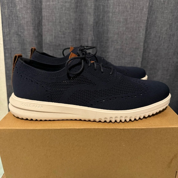 Cole Haan Grand Stretch Knit Wing Tip Oxford shoes navy blue C37369 Mens Sz 13M - Picture 3 of 9